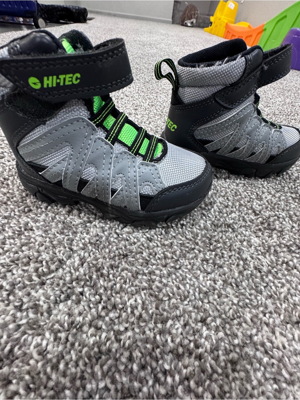 Hi-Tec Kids Gray and Neon Green Waterproof Hiking Boots